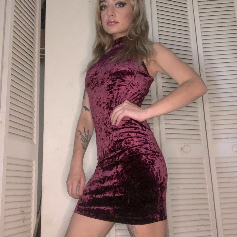 WORN ONCE Burgundy velvet turtleneck dress
